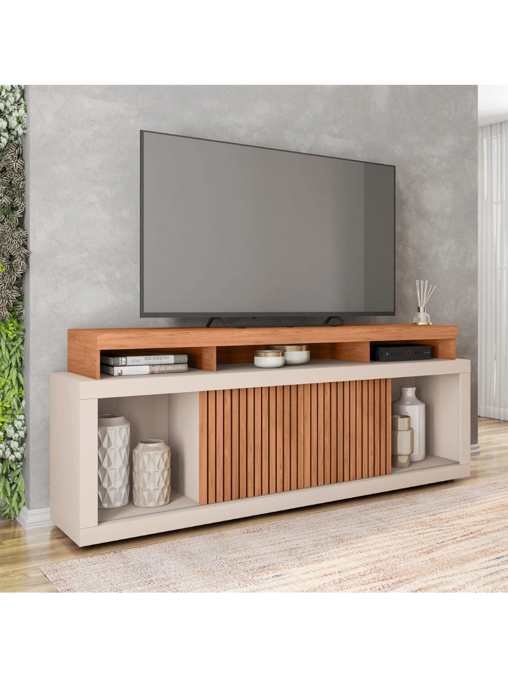 Rack Bancada para Tv até 70 Polegadas Aegon Caemmun - Freijó com Off White