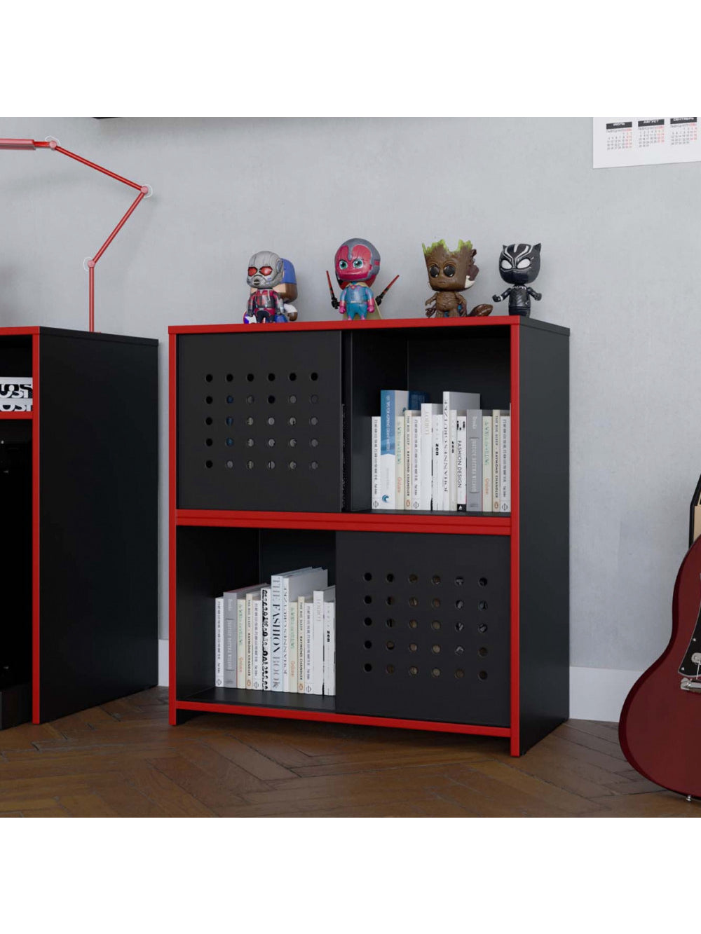 Estante Armário Gamer Escritório 2 Porta Pixel Caemmun - Preto com Vermelho
