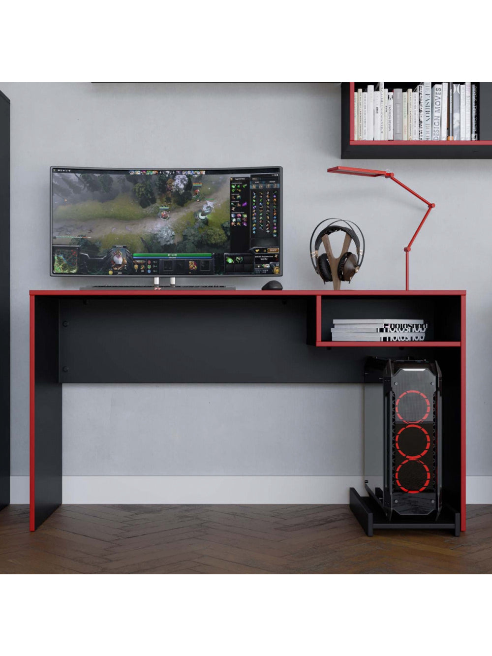 Mesa Gamer Escrivaninha Para Computador Pixel Caemmun - Preto com Vermelho