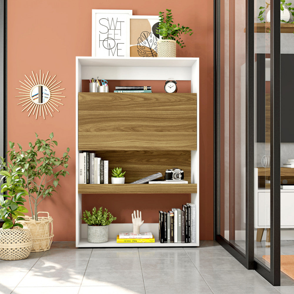 Estante Multiuso Livreiro 1 Porta Mood Caemmun - Branco/Lamina Mel