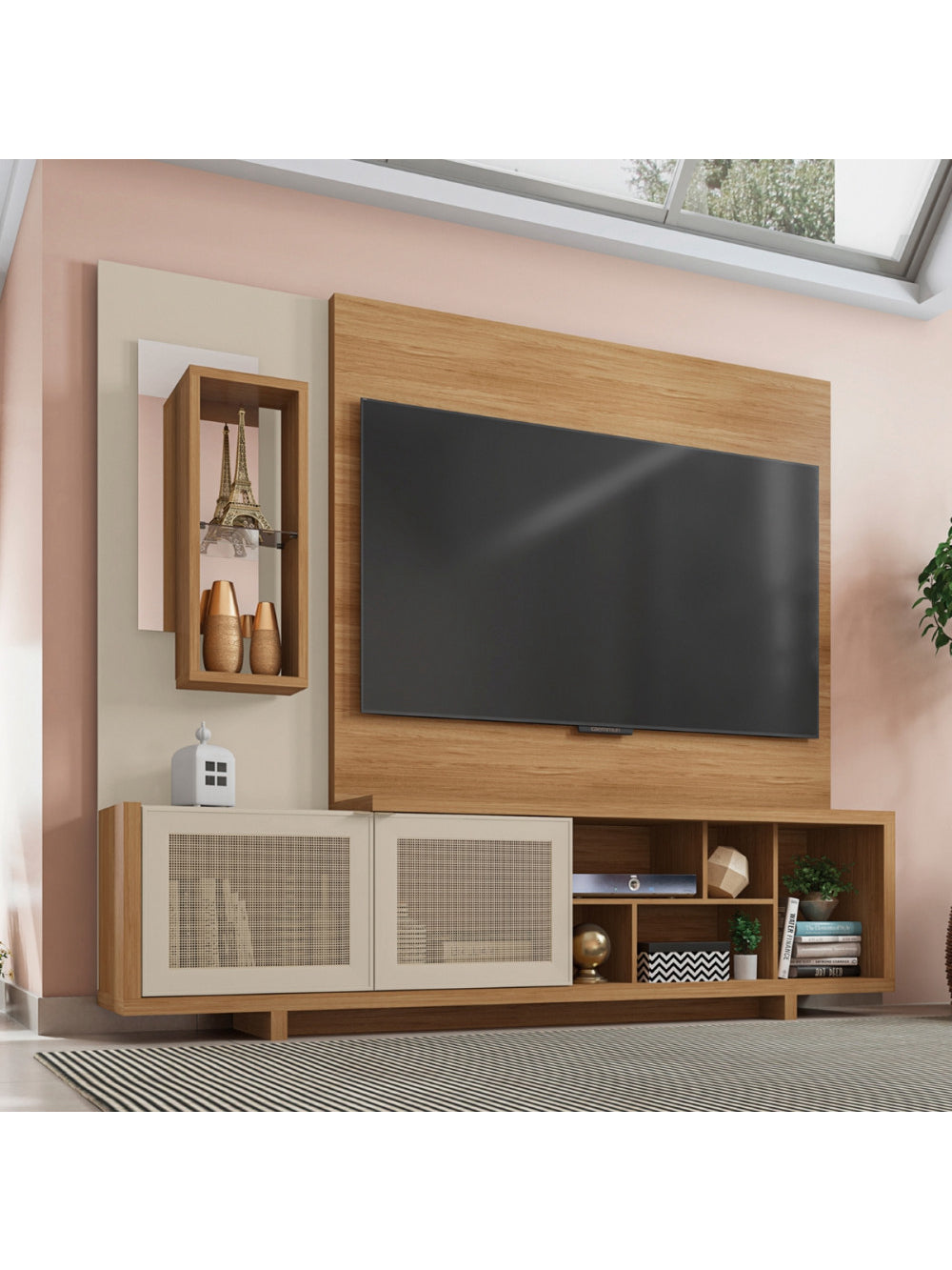 Estante Home Para TV até 65 Polegadas 2 Portas Linus Caemmun - Buriti com Off White