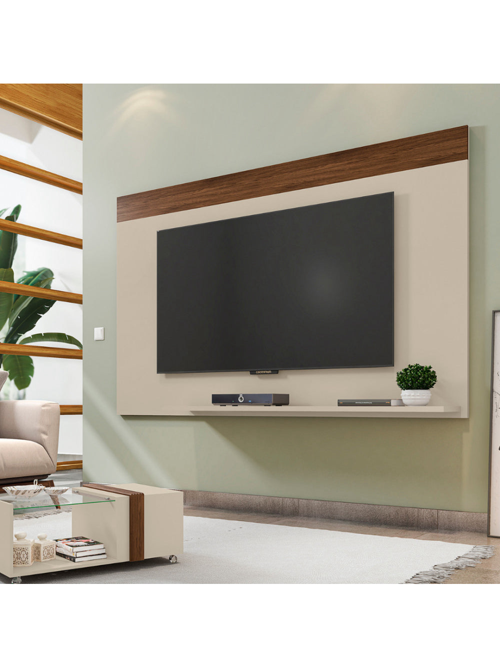 Painel Para TV Até 75 Polegadas 1 Prateleira Malha Caemmun - Off White/Havana
