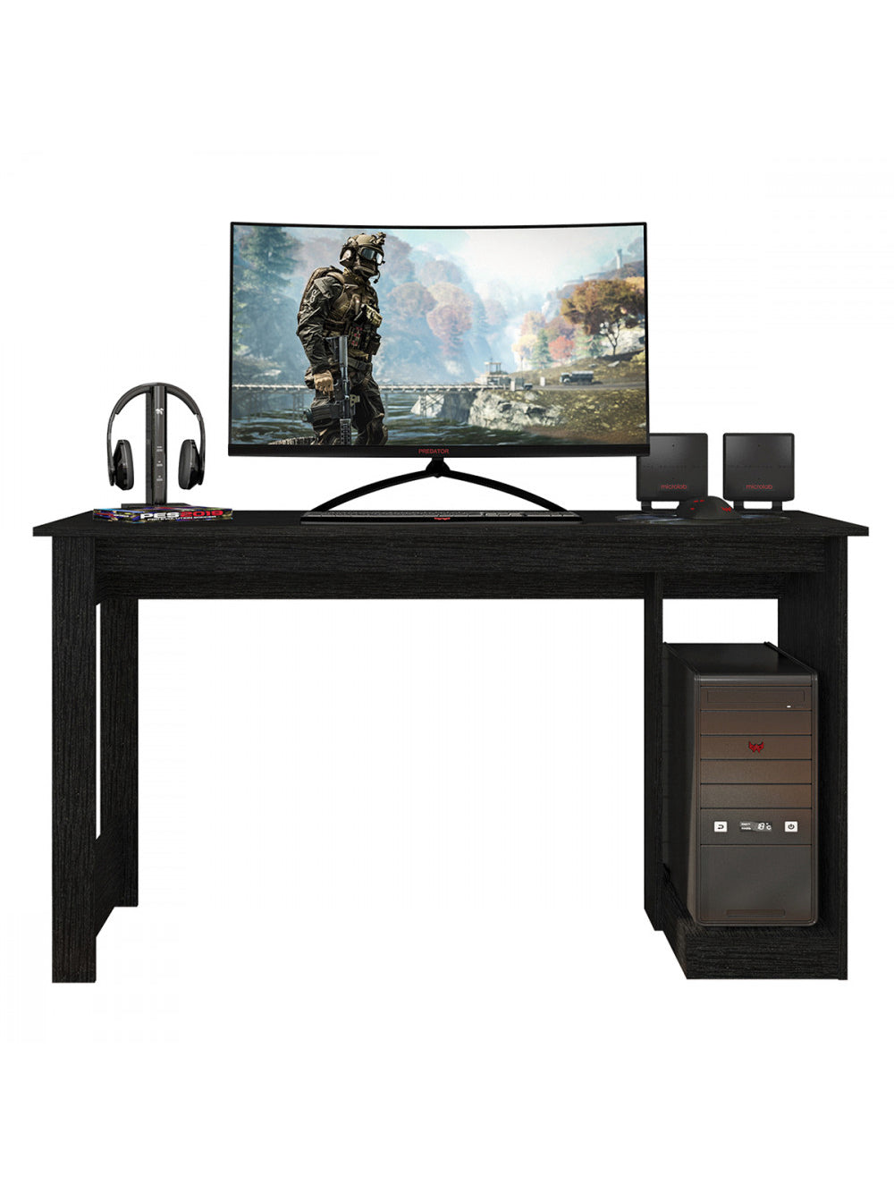 Mesa Gamer Para Computador Escrivaninha Caemmun - Preto Tx/Verde