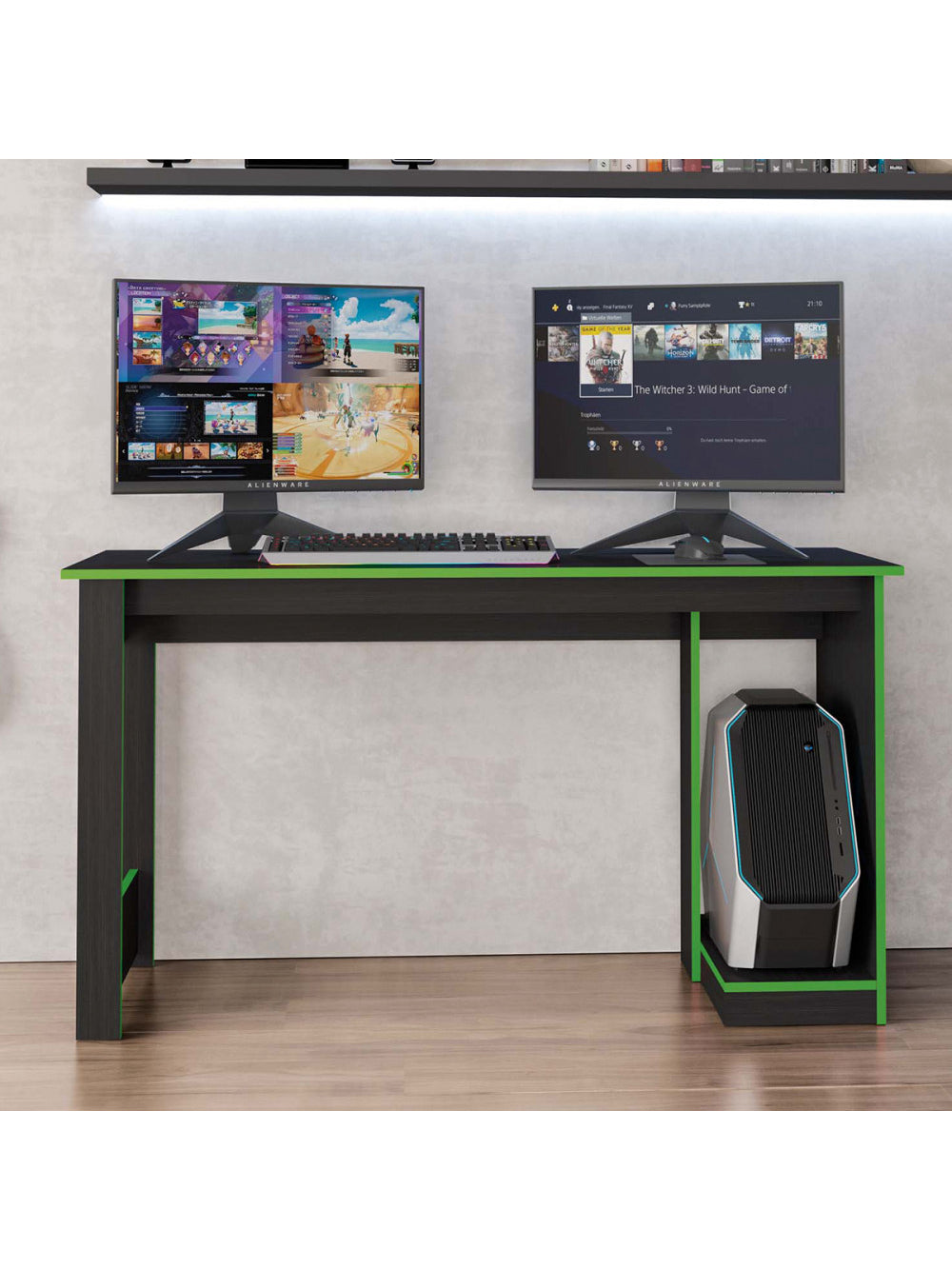 Mesa Gamer Para Computador Escrivaninha Caemmun - Preto Tx/Verde