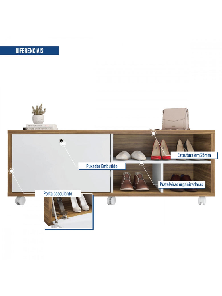 Sapateira Recamier porta basculante com rodízios Estilo