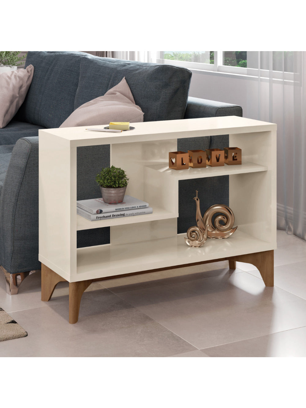 Estante Para Livro Decorativa Loft Caemmun - Off White/Natture