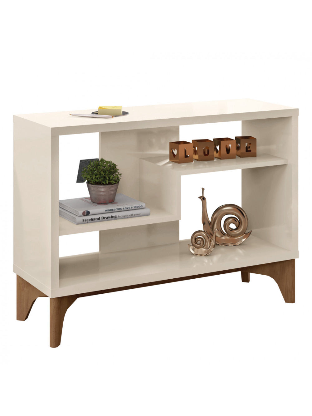 Estante Para Livro Decorativa Loft Caemmun - Cinza Brilho/Natture