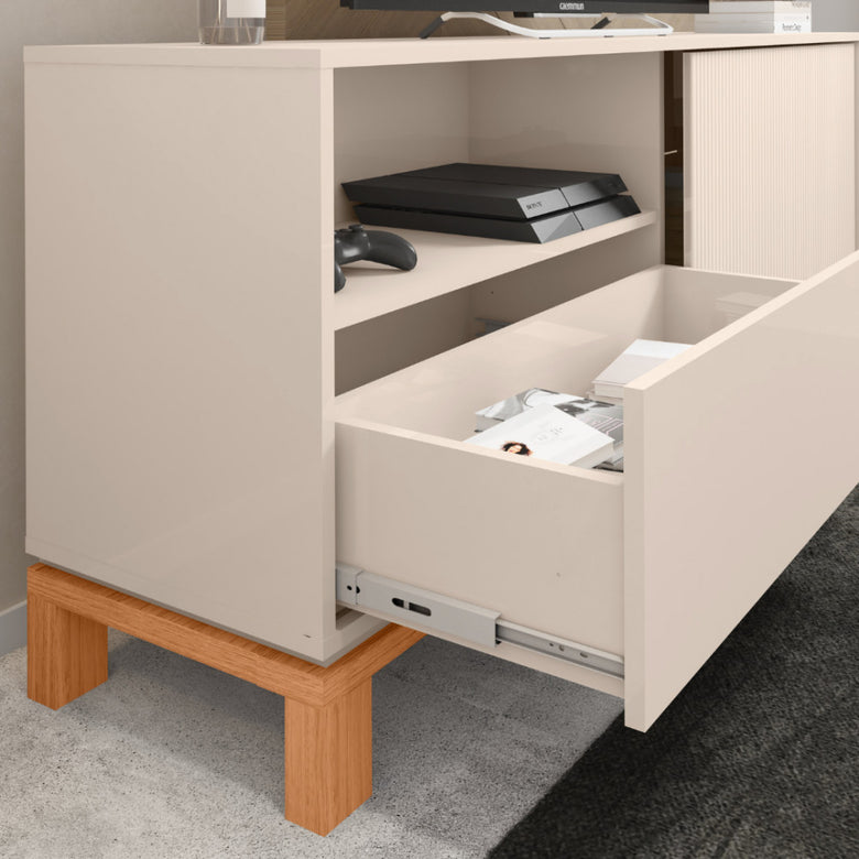 Rack para Tv até 55 Polegadas Porta com Textura Microrripada Pés Cavalete Mondrian 1.5