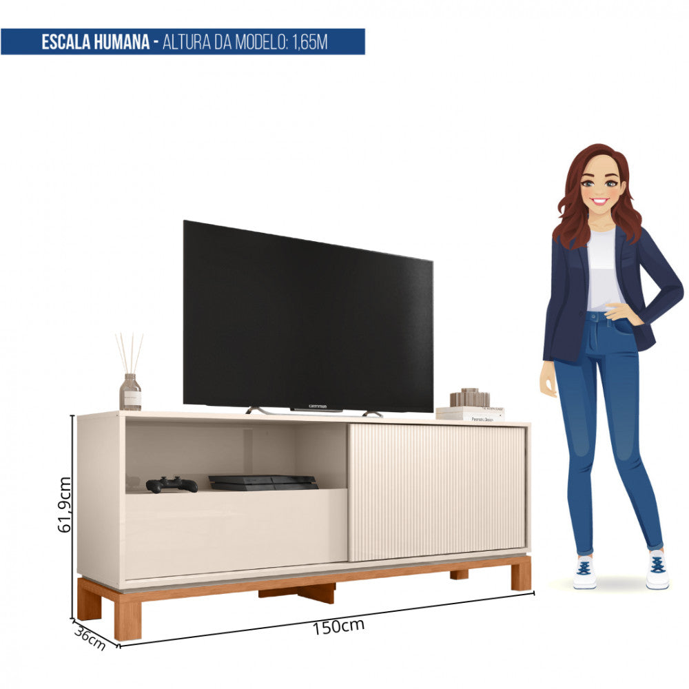 Rack para Tv até 55 Polegadas Porta com Textura Microrripada Pés Cavalete Mondrian 1.5