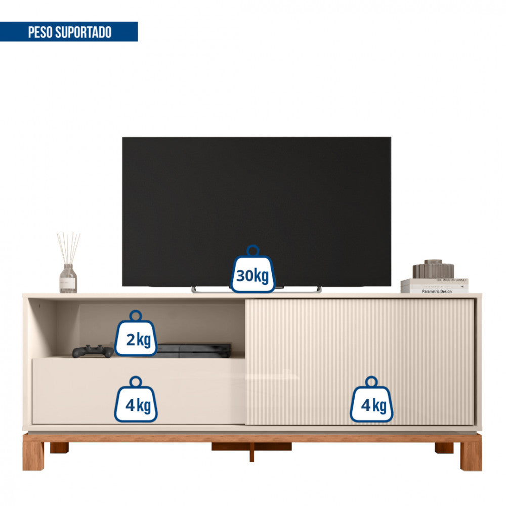 Rack para Tv até 55 Polegadas Porta com Textura Microrripada Pés Cavalete Mondrian 1.5