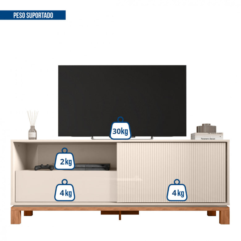 Rack para Tv até 55 Polegadas Porta com Textura Microrripada Pés Cavalete Mondrian 1.5