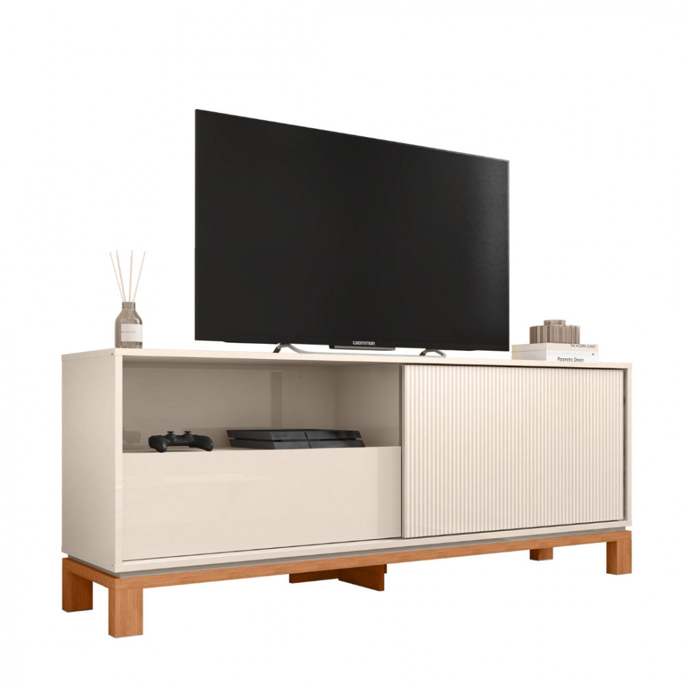 Rack para Tv até 55 Polegadas Porta com Textura Microrripada Pés Cavalete Mondrian 1.5