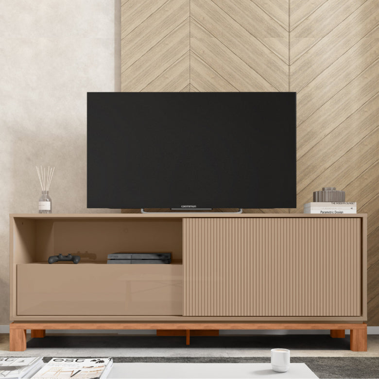 Rack para Tv até 55 Polegadas Porta com Textura Microrripada Pés Cavalete Mondrian 1.5