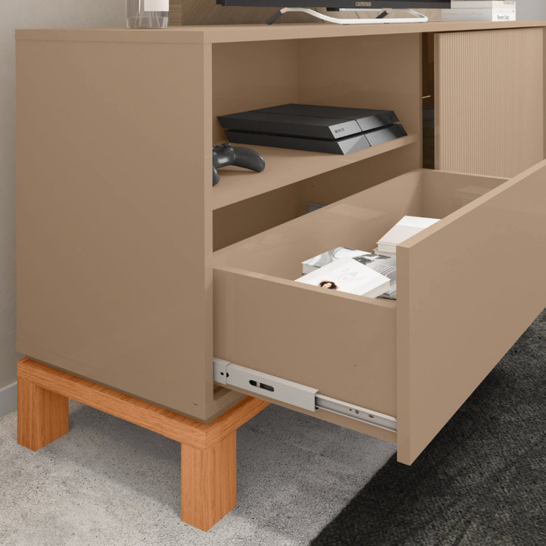 Rack para Tv até 55 Polegadas Porta com Textura Microrripada Pés Cavalete Mondrian 1.5