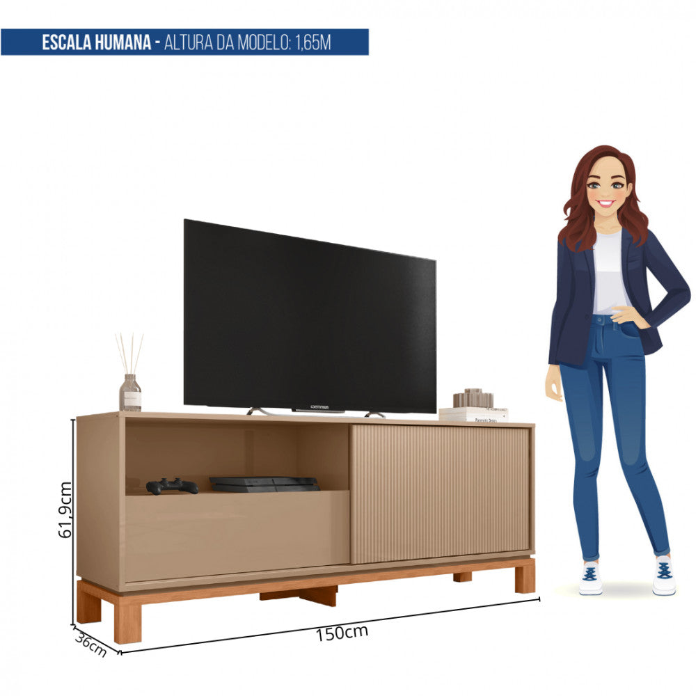 Rack para Tv até 55 Polegadas Porta com Textura Microrripada Pés Cavalete Mondrian 1.5