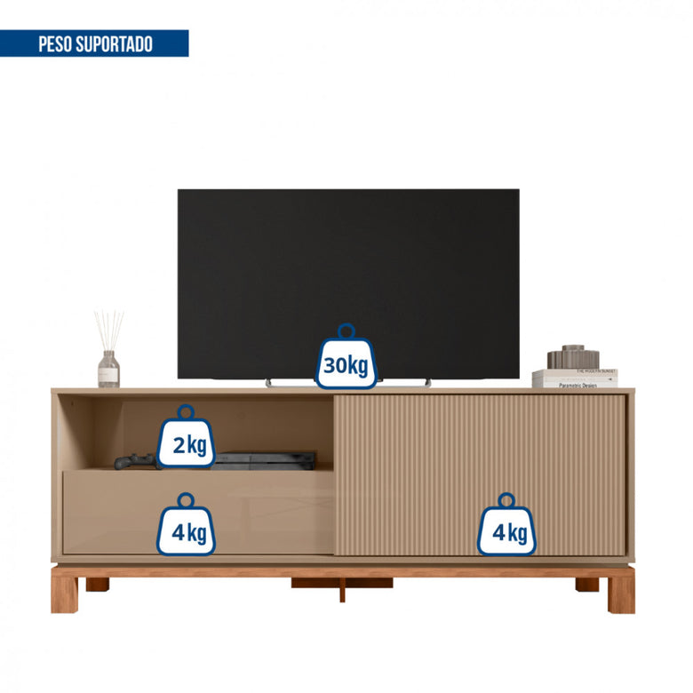 Rack para Tv até 55 Polegadas Porta com Textura Microrripada Pés Cavalete Mondrian 1.5