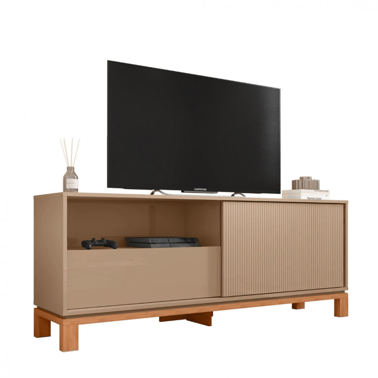 Rack para Tv até 55 Polegadas Porta com Textura Microrripada Pés Cavalete Mondrian 1.5