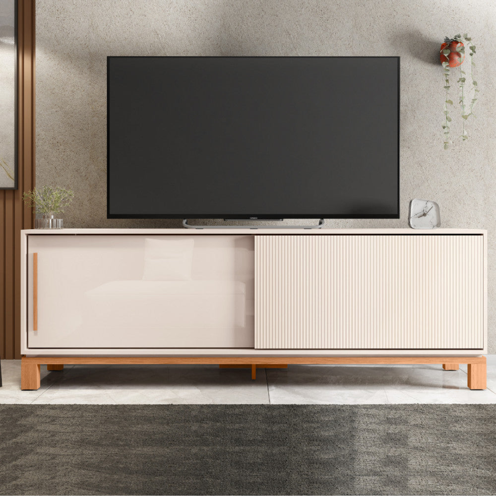 Rack para Tv até 65 Polegadas Portas com Textura Microrripada Pés Cavalete Mondrian 1.8 - SUED MR/FREIJO