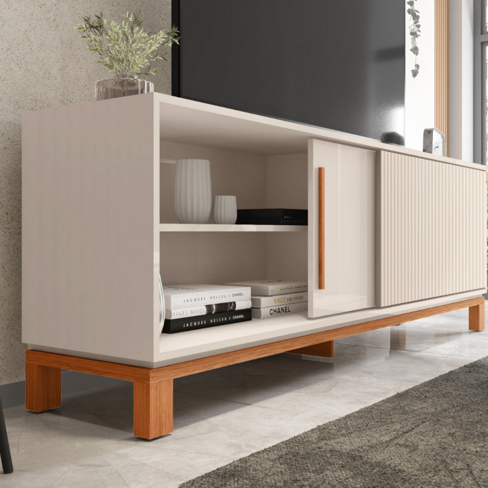 Rack para Tv até 65 Polegadas Portas com Textura Microrripada Pés Cavalete Mondrian 1.8