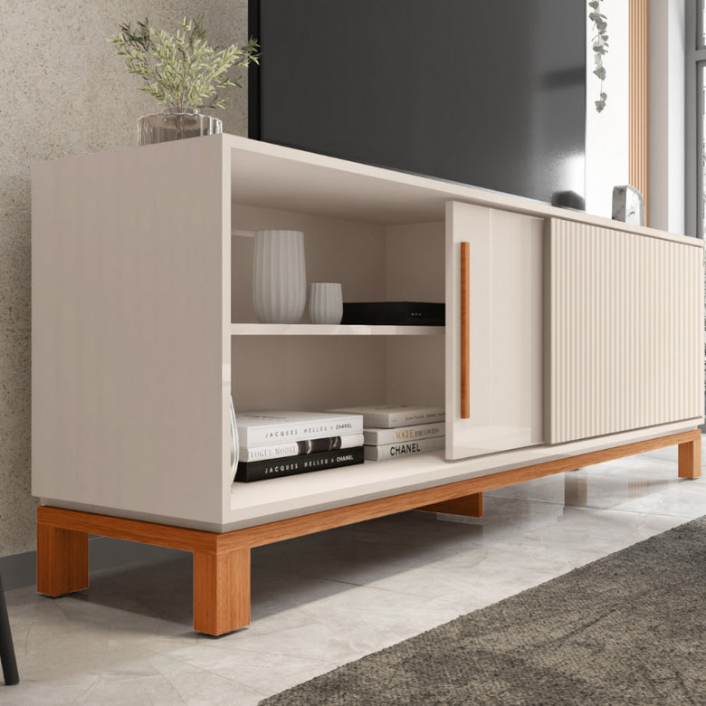 Rack para Tv até 65 Polegadas Portas com Textura Microrripada Pés Cavalete Mondrian 1.8