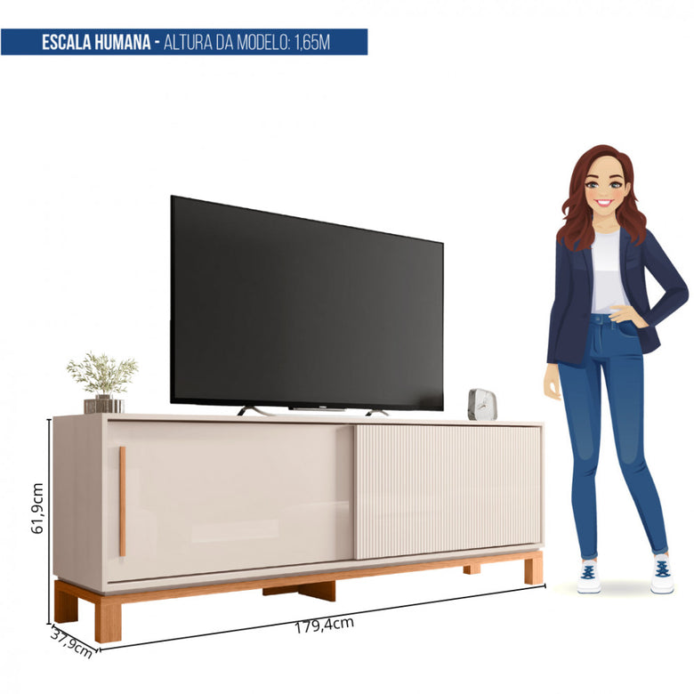 Rack para Tv até 65 Polegadas Portas com Textura Microrripada Pés Cavalete Mondrian 1.8