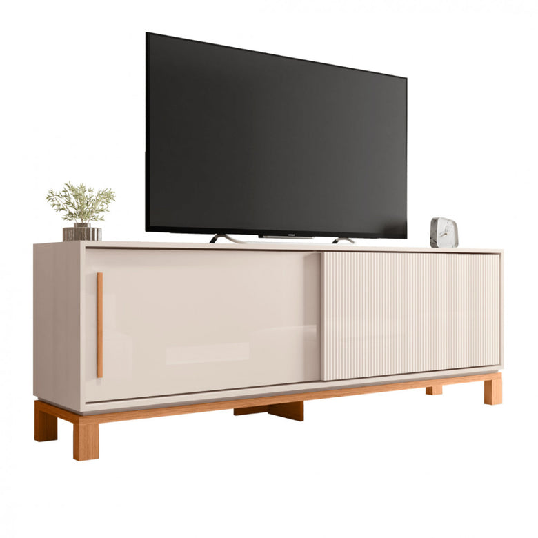 Rack para Tv até 65 Polegadas Portas com Textura Microrripada Pés Cavalete Mondrian 1.8