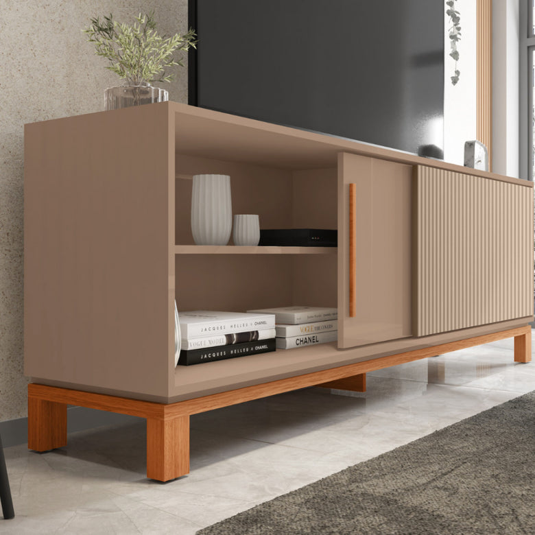 Rack para Tv até 65 Polegadas Portas com Textura Microrripada Pés Cavalete Mondrian 1.8