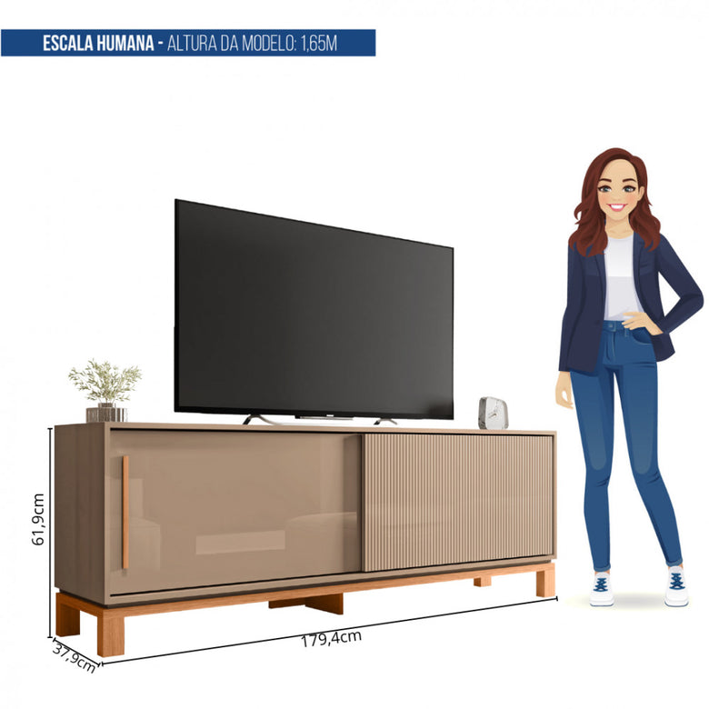 Rack para Tv até 65 Polegadas Portas com Textura Microrripada Pés Cavalete Mondrian 1.8