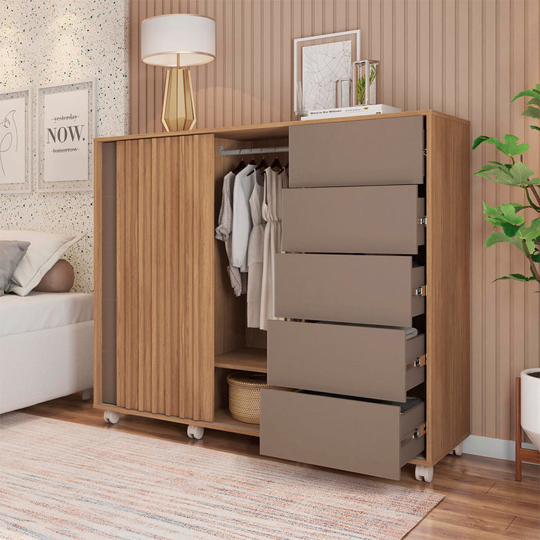 Cômoda Espaçosa Pegasus 2 Portas 5 Gavetas 3 Prateleiras Caemmun