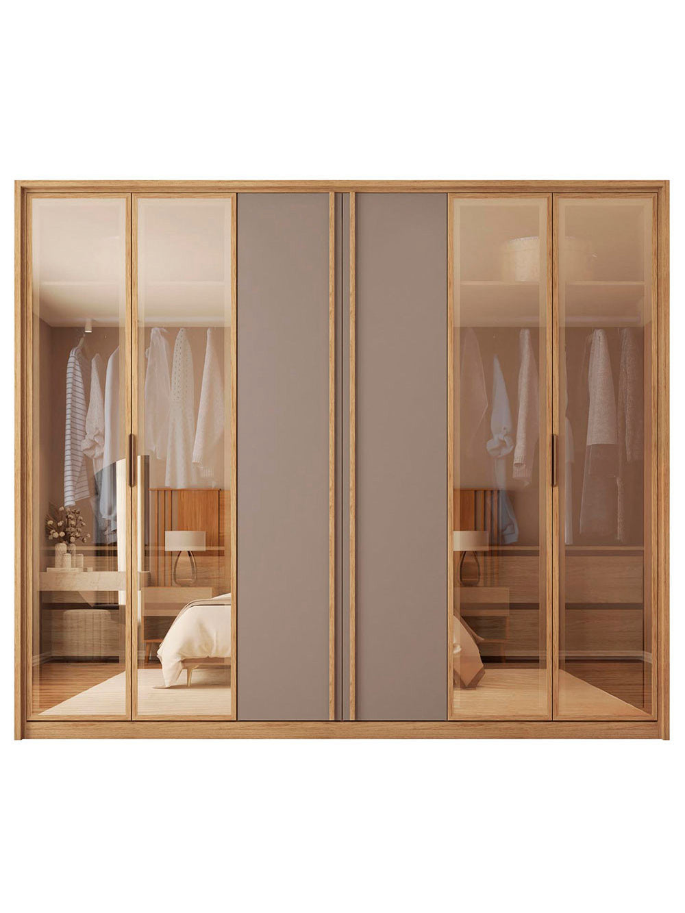 Guarda Roupa Casal Cristal 6 Portas Reflecta 4 Gavetas Caemmun - Buriti / fendi