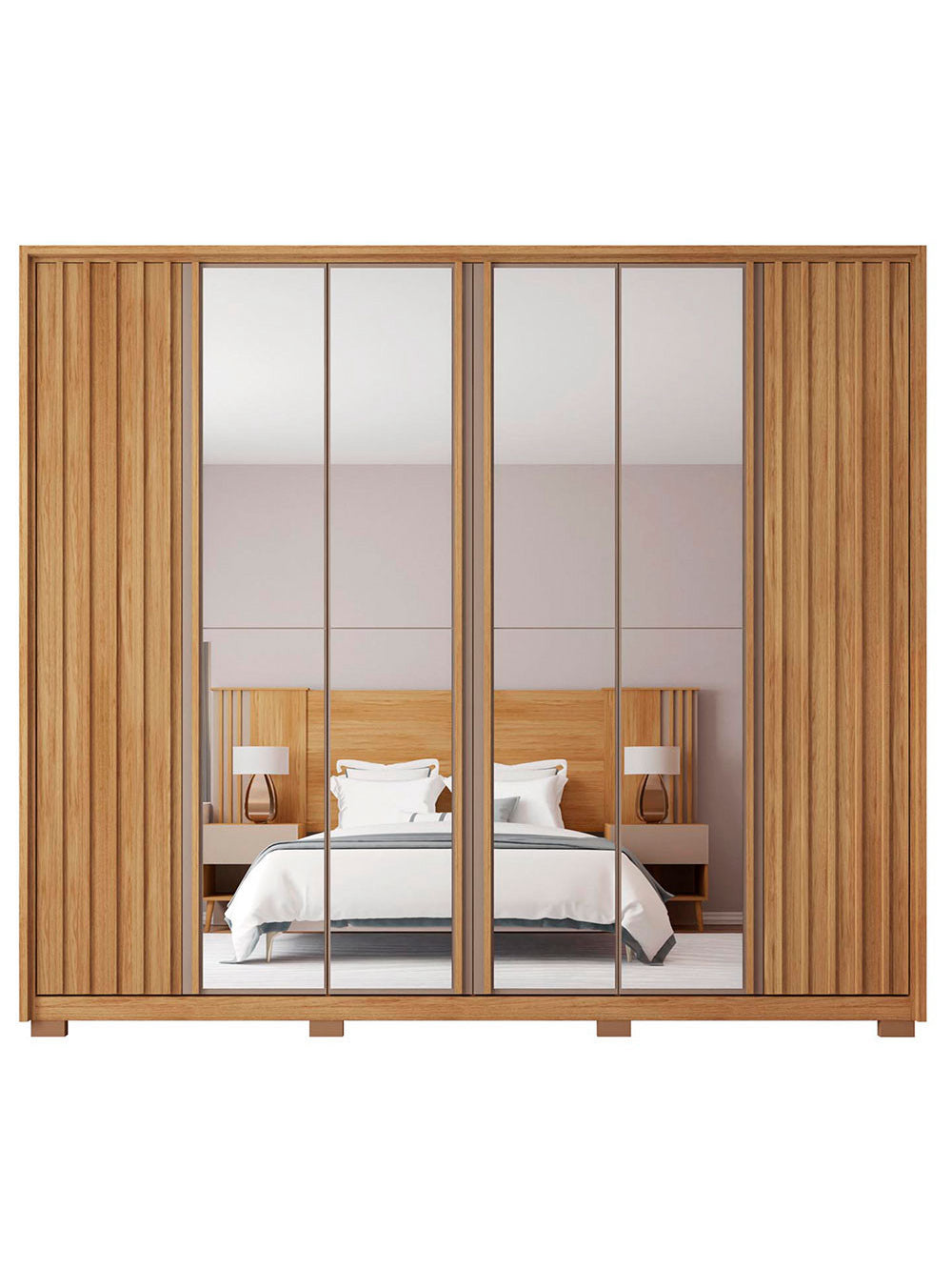Guarda Roupa Casal Apollo Double Lux com Espelhos 6 Portas 4 Gavetas Caemmun - Buriti / fendi