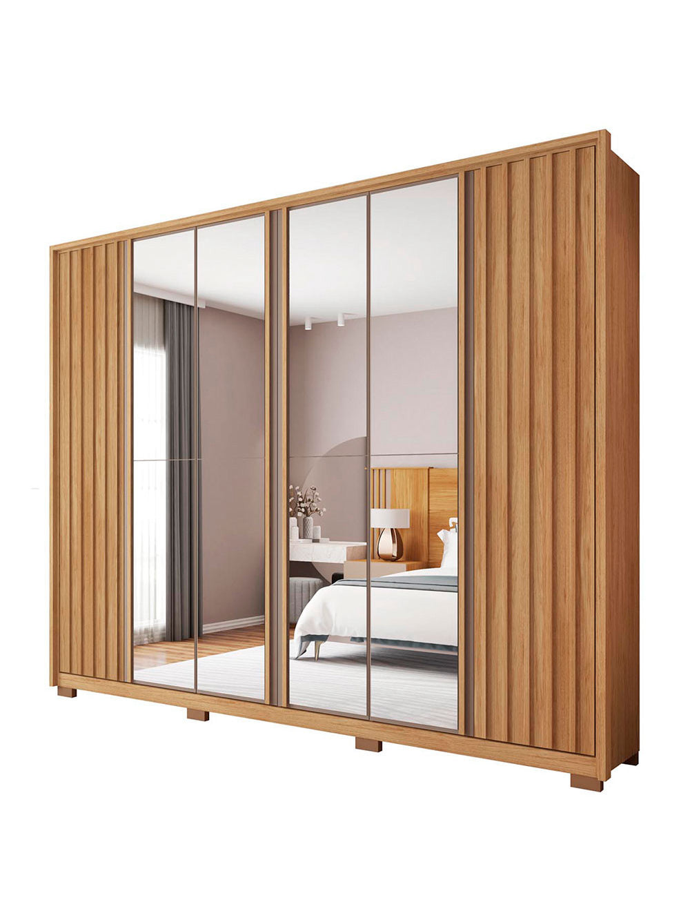 Guarda Roupa Casal Apollo Double Lux com Espelhos 6 Portas 4 Gavetas Caemmun - Branco Fosco