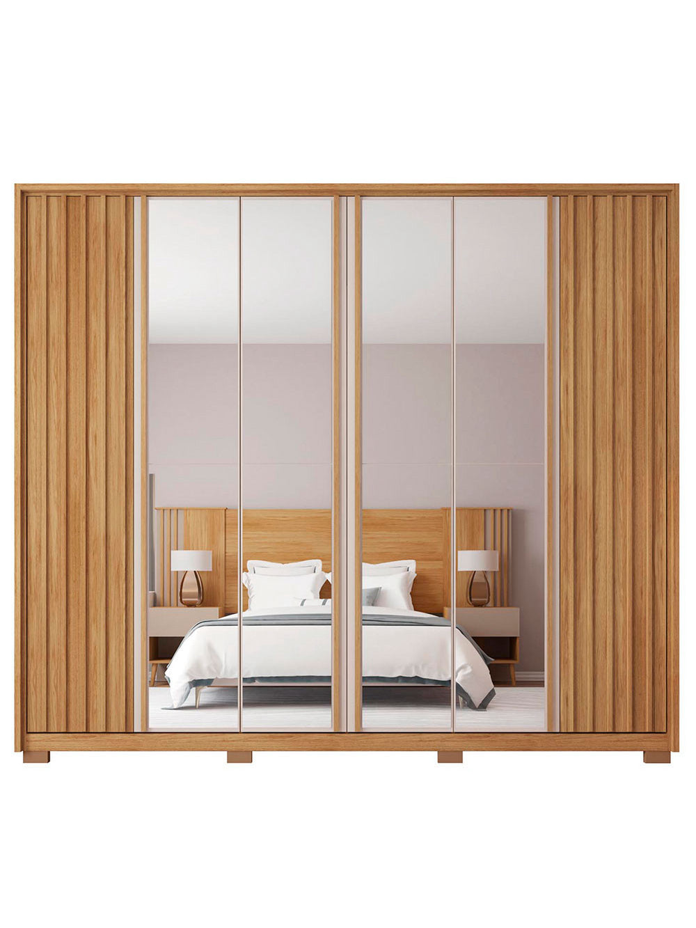 Guarda Roupa Casal Apollo Double Lux com Espelhos 6 Portas 4 Gavetas Caemmun - Buriti com Off White