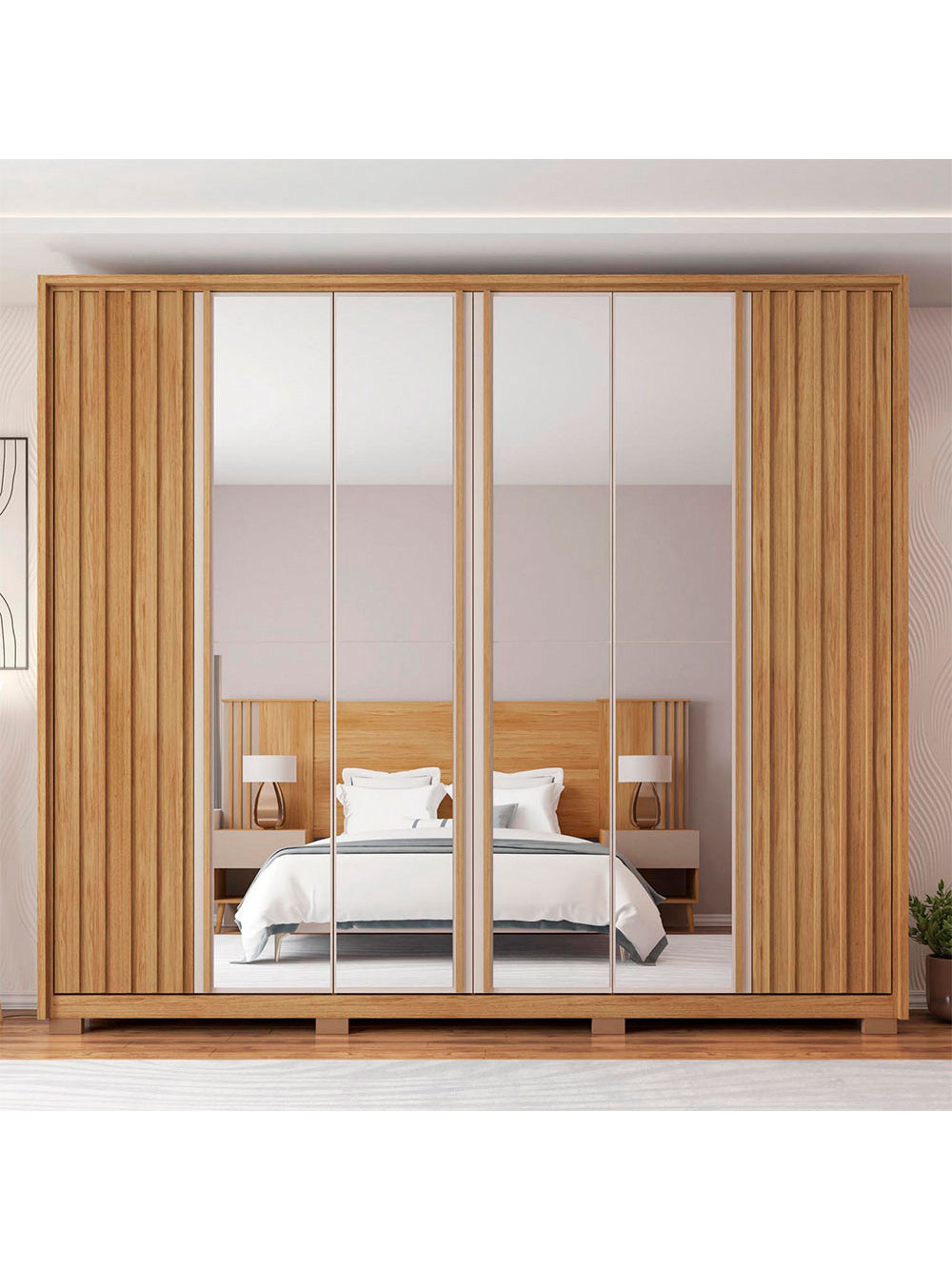 Guarda Roupa Casal Apollo Double Lux com Espelhos 6 Portas 4 Gavetas Caemmun - Buriti / fendi