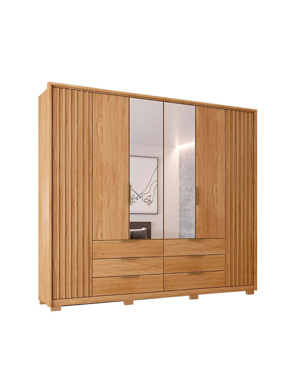 Guarda Roupa Casal Maximus Lux com Espelhos 6 Portas 6 Gavetas Caemmun - Buriti / fendi