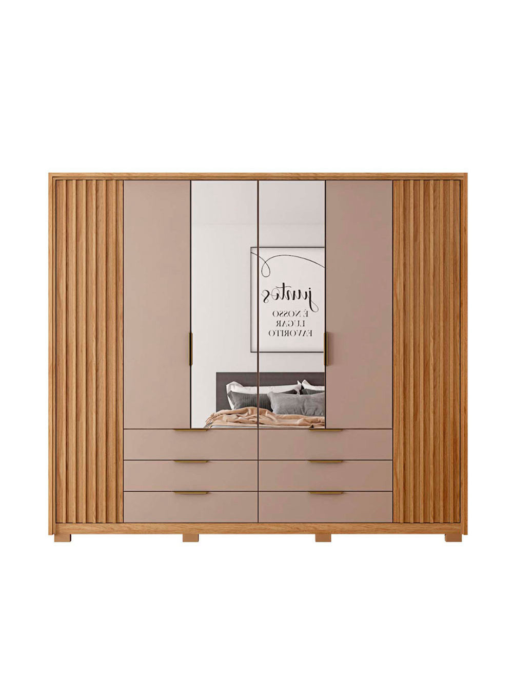 Guarda Roupa Casal Maximus Lux com Espelhos 6 Portas 6 Gavetas Caemmun - Buriti / fendi