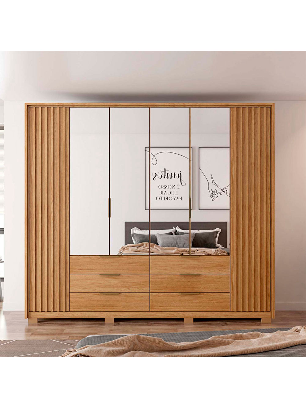 Guarda Roupa Casal Maximus Double Lux com Espelhos 6 Portas 6 Gavetas Caemmun - Buriti / fendi