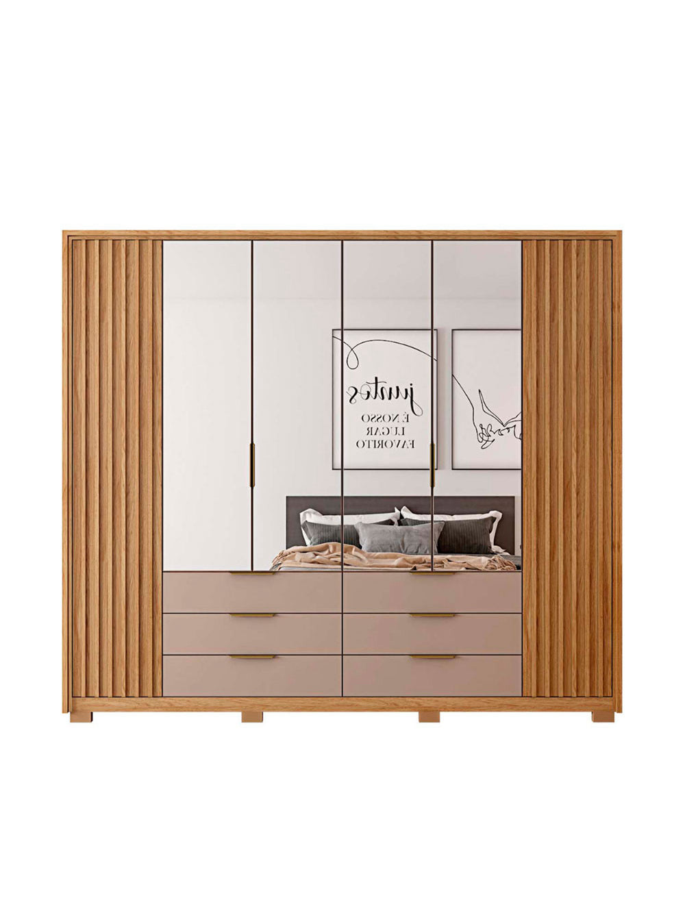 Guarda Roupa Casal Maximus Double Lux com Espelhos 6 Portas 6 Gavetas Caemmun - Buriti / fendi
