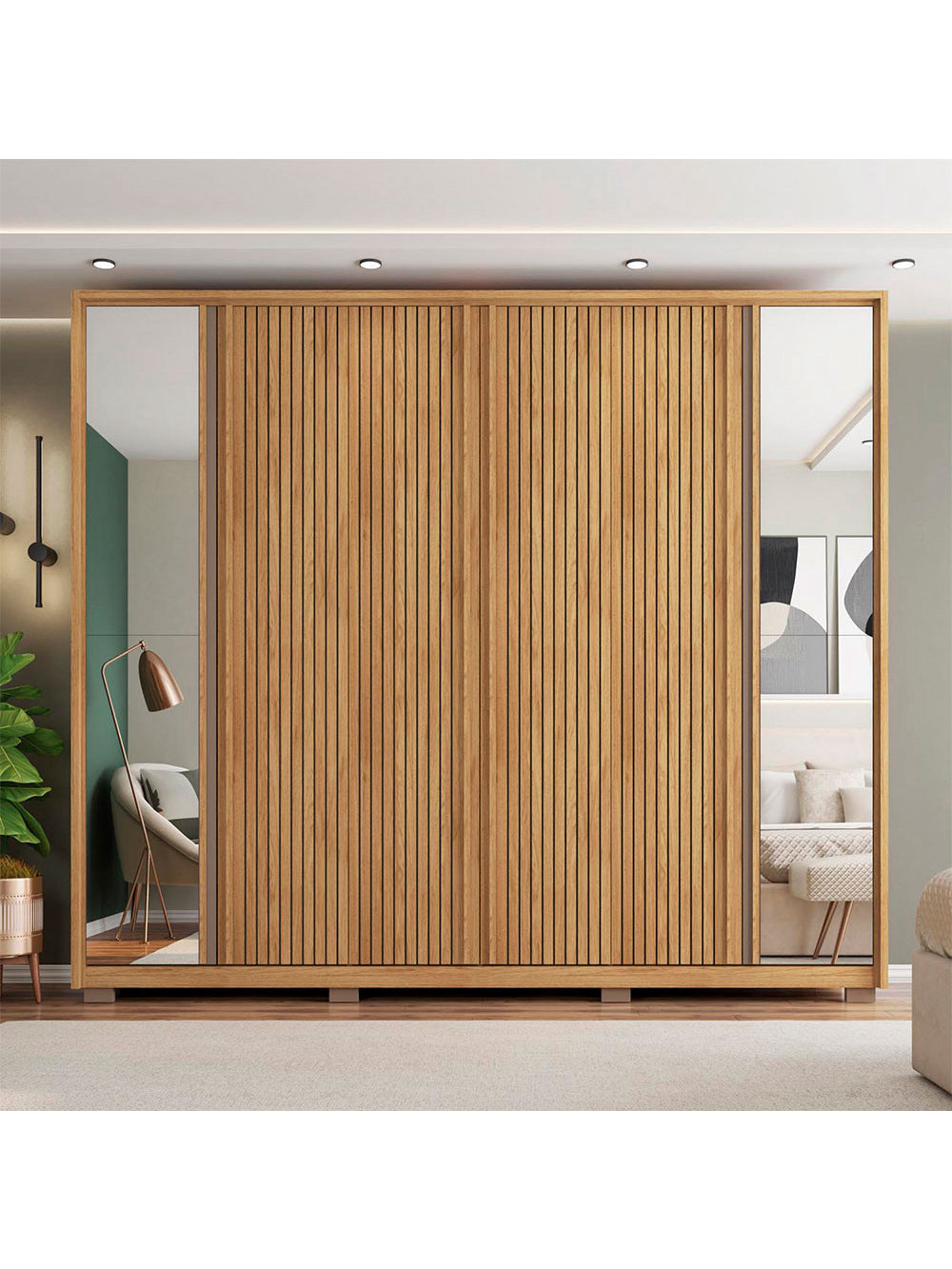 Guarda Roupa Proximus Lux com Espelhos 6 Portas com 4 Gavetas Caemmun - Buriti / fendi