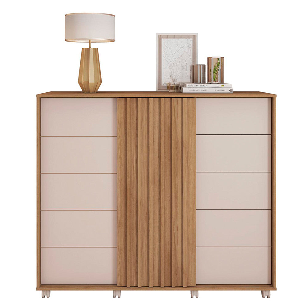 Cômoda Espaçosa Pegasus 2 Portas 5 Gavetas 3 Prateleiras Caemmun - Buriti / fendi