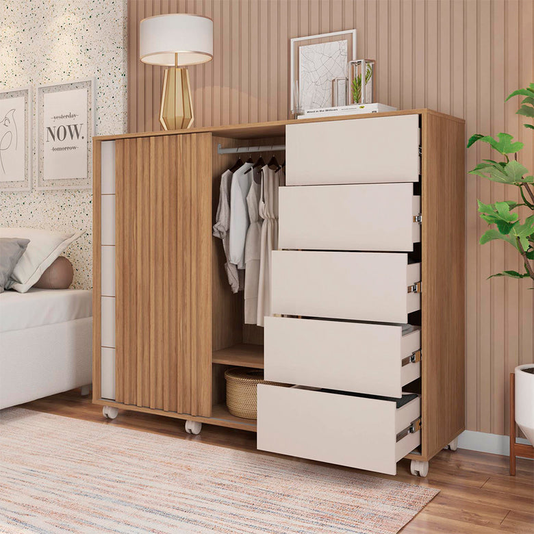 Cômoda Espaçosa Pegasus 2 Portas 5 Gavetas 3 Prateleiras Caemmun
