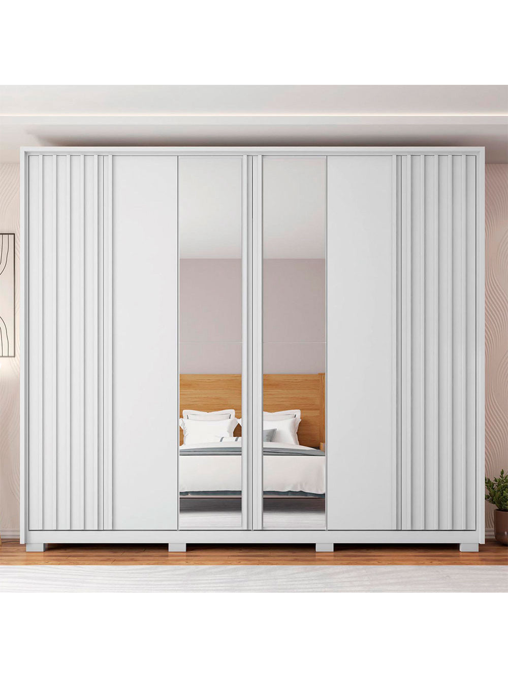 Guarda Roupa Casal Apollo Lux com Espelhos 6 Portas 4 Gavetas Caemmun - Buriti com Off White