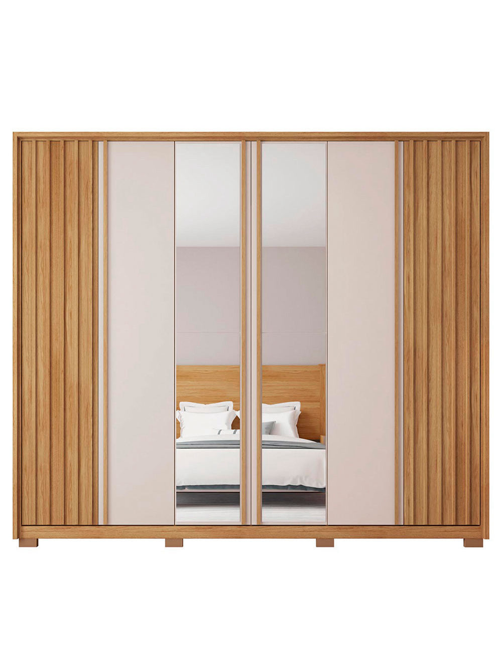 Guarda Roupa Casal Apollo Lux com Espelhos 6 Portas 4 Gavetas Caemmun - Buriti com Off White