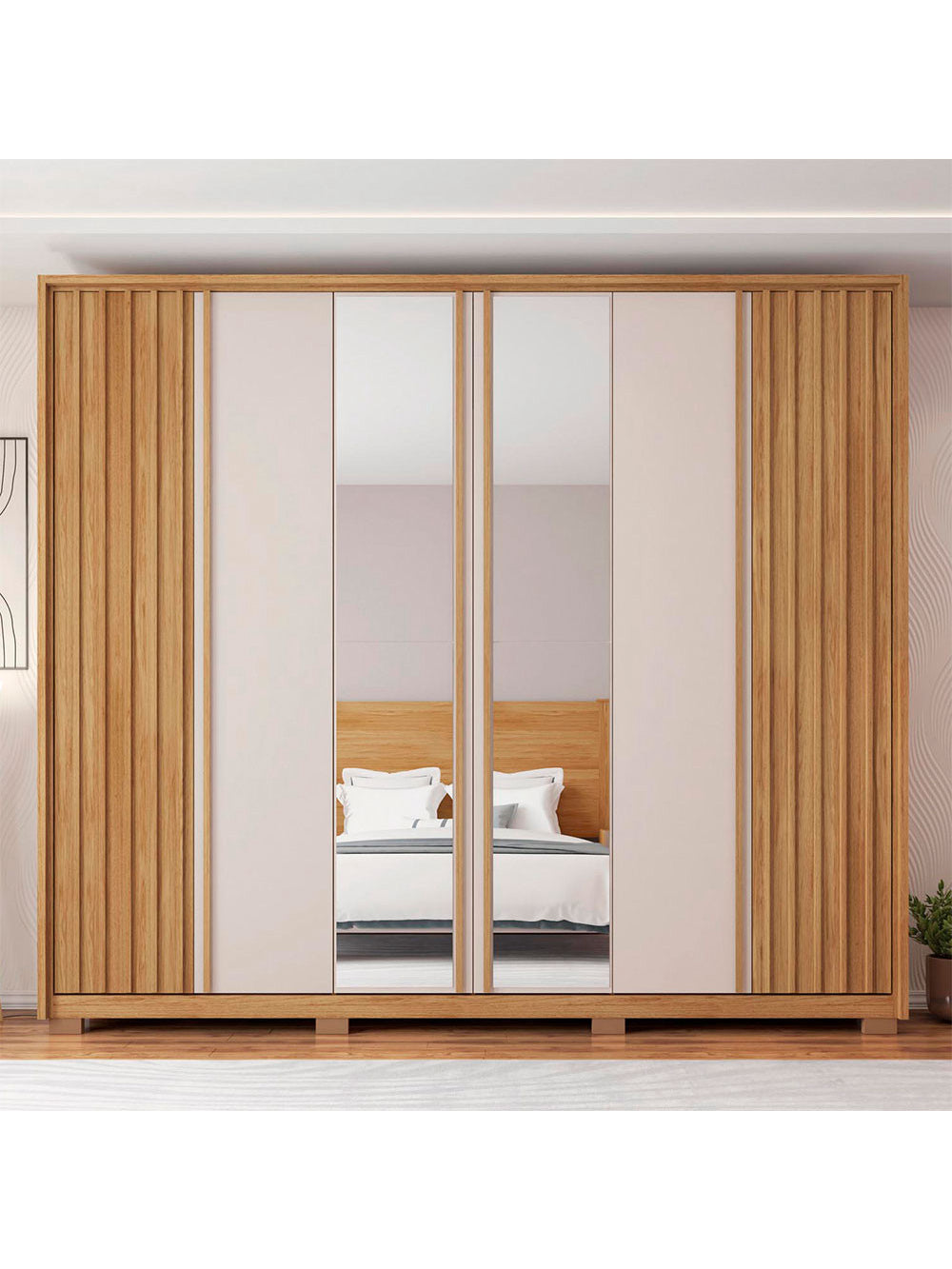 Guarda Roupa Casal Apollo Lux com Espelhos 6 Portas 4 Gavetas Caemmun - Buriti / fendi