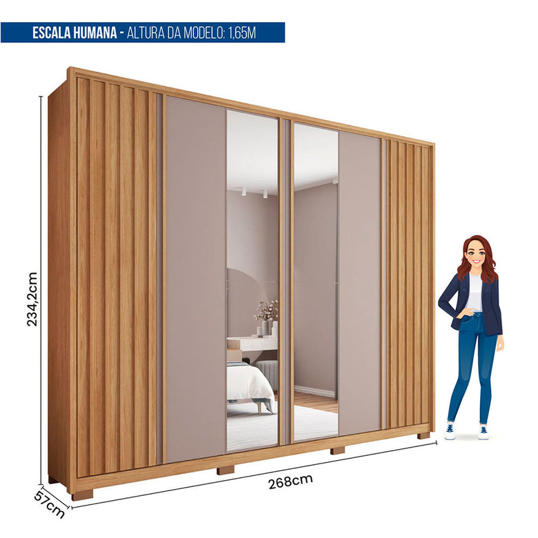 Guarda Roupa Casal Apollo Lux com Espelhos 6 Portas 6 Gavetas Caemmun