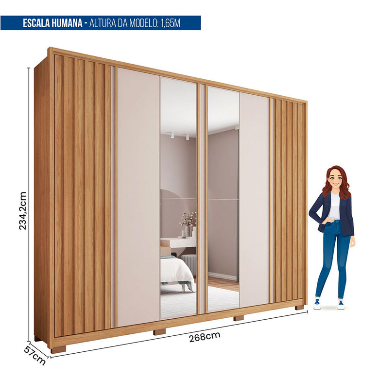 Guarda Roupa Casal Apollo Lux com Espelhos 6 Portas 6 Gavetas Caemmun