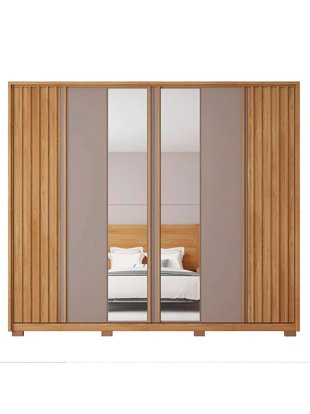 Guarda Roupa Casal Apollo Lux com Espelhos 6 Portas 4 Gavetas Caemmun - Buriti / fendi