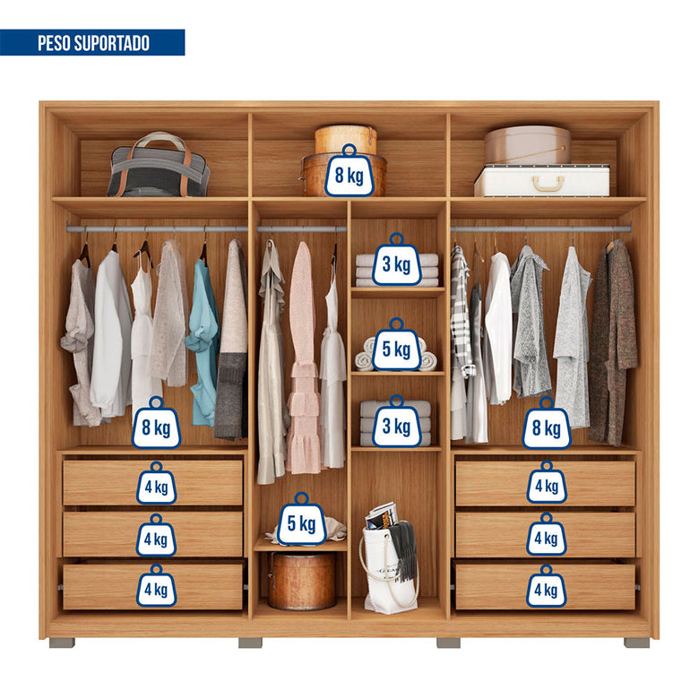 Guarda Roupa Casal Gladiador 6 Portas 6 Gavetas Caemmun