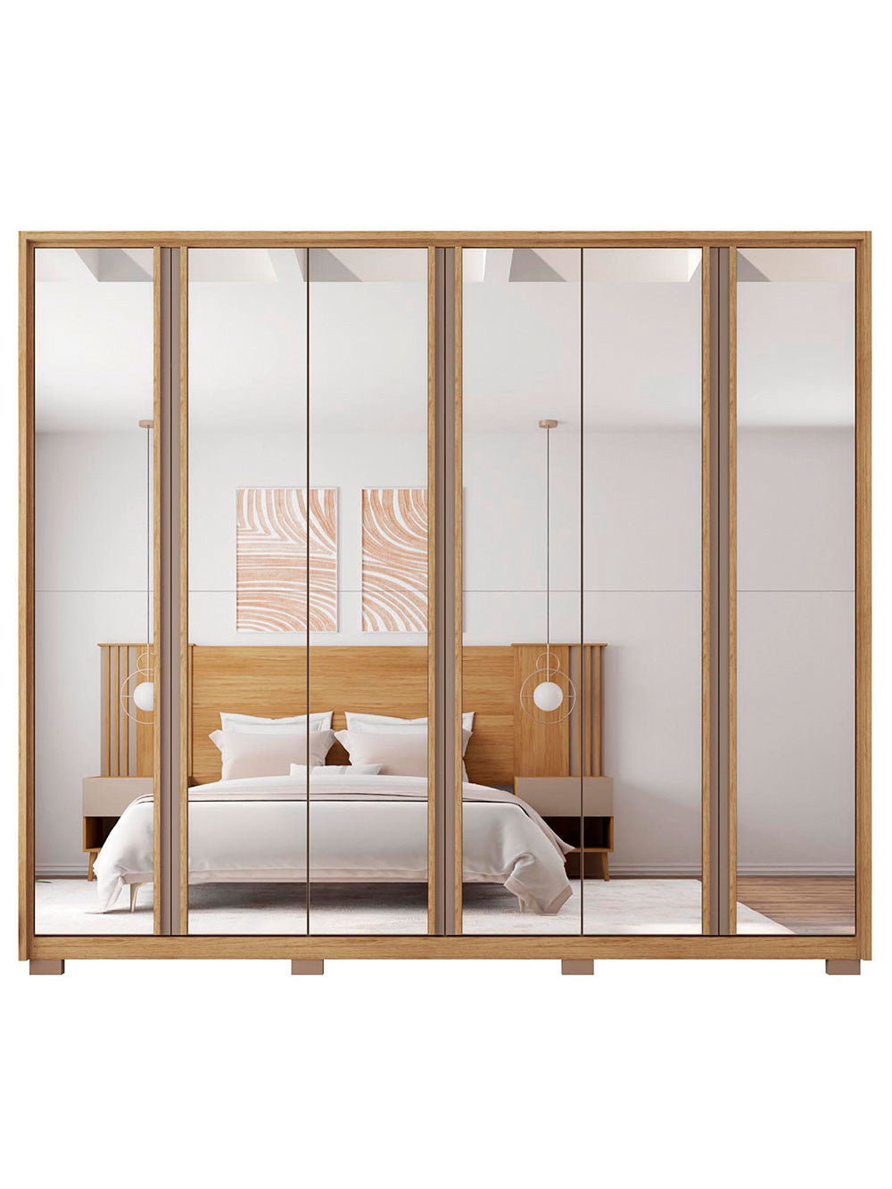 Guarda Roupa Casal Gladiador Double Lux com Espelhos 6 Portas 4 Gavetas Caemmun - Buriti / fendi