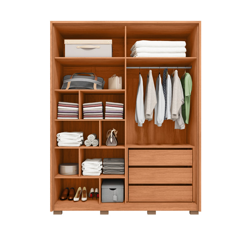 Guarda Roupa Solteiro 2 Portas de Correr com Espelho e 3 Gavetas 1.8 Moviment Caemmun